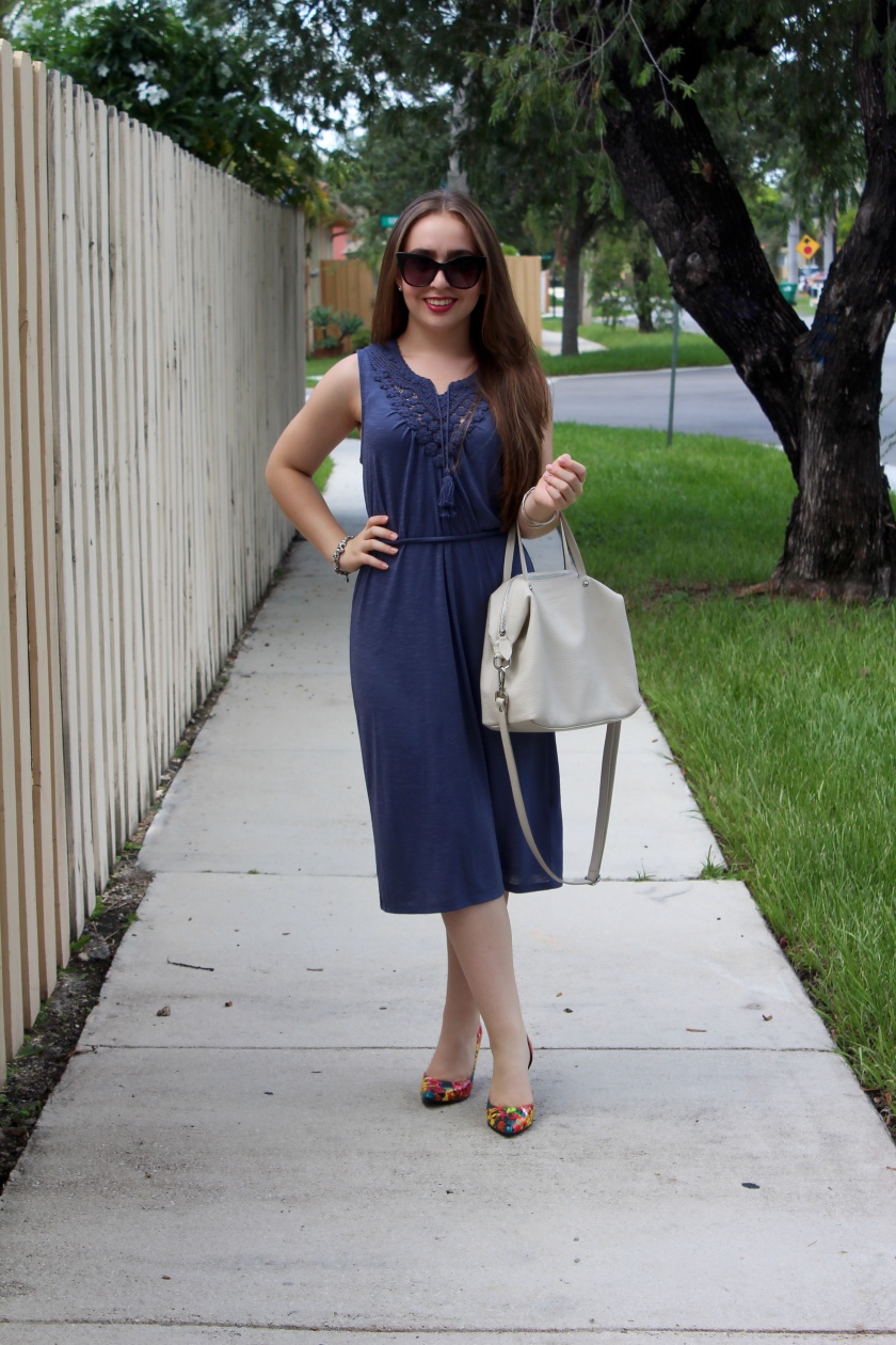 mid navy dress with crochet details